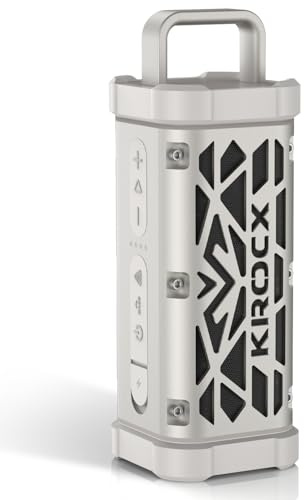 KROCX TRAVOR Magnetic Bluetooth Outdoor Speaker, Rugged All-Aluminum Build, 45W, Deep Bass, IP68 Waterproof Portable Speakers for Golf Cart, Camping & Beach TWS Wireless Pairing-Cloud Dancer Metallic | Magnetic mount, Pearlescent metallic finish, IP68 waterproof, 25-hour playtime, Bass Boost & TWS for camping, decks & RVs
