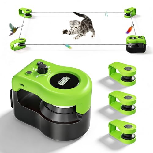 GJCrafts Interaktives Katzenspielzeug für Drinnen, Katzenlaufband, Automatisches/Ferngesteuertes Simuliertes Katzenjagdspielzeug, Energieraubendes Spielzeug für Haustiere (Grün)