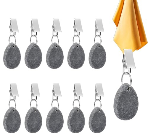 yotutun 10 Stück Tischdeckenbeschwerer für Draußen, Tischdecken Beschwerer Naturstein Tischdecke Gewichte Tischtuchbeschwerer Outdoor mit Klammer für Picknicks Partys Camping Hochzeiten