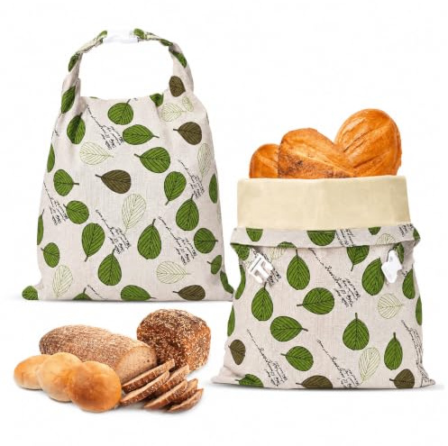 2 Bolsas para pan reutilizables de cera de abeja 43×33 cm | Bolsa para Pan con Revestimiento natural de cera de abeja, Bolsa de algodón para Guardar Pan (Estilo 5)