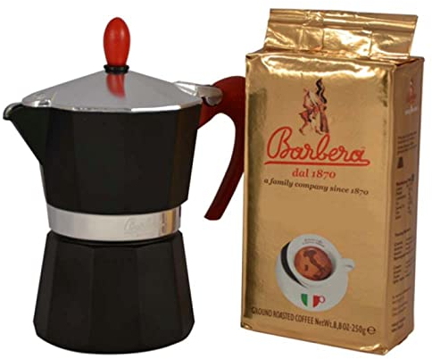 Caffè Barbera Moka da 3 Tazze – Caffettiera Classica + 250gr di Caffè Macinato– Idea Regalo