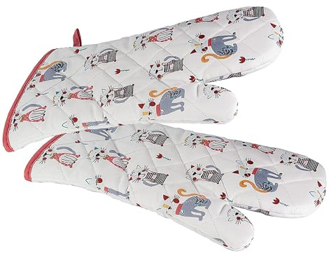 SPOTTED DOG GIFT COMPANY - Backhandschuhe Hitzebestaendig, Topfhandschuhe Ofenhandschuhe Lang mit Niedliches Katze und Katzen-Motiv