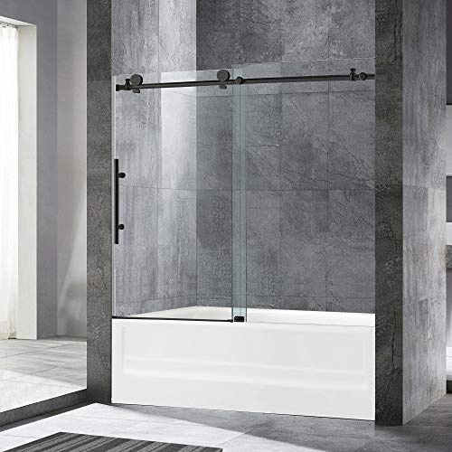 Woodbridge Frameless Bathtub Shower Doors 56-60 Width x 62 Height with 3/8(10mm) Clear Tempered Glass in Matte Black Finish