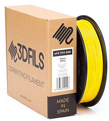 3DFILS - Filamento flexible para impresión 3D eFil TPU 60D: 1.75 mm, 500 g, Amarillo
