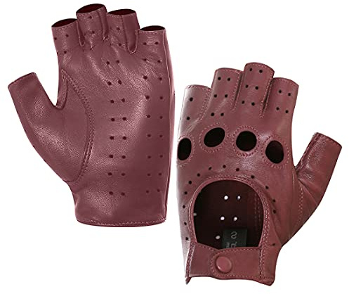 Harssidanzar Damen fingerlose Lederhandschuhe Schaffell Single Line GL012