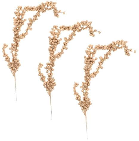 Amosfun Künstliche Beerenzweige, goldfarbene Beerenspieße, Stiele für Blumen, Stechpalmen-Zweig, für Bastelarbeiten, Kranz, Weihnachtsbaum, Basteln, Hochzeit, Party-Dekorationen (Gold), 3 Stück