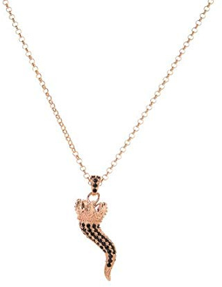 Remo Gammella Collana Donna Cornetto Portafortuna in Argento 925 bagnato in Oro Bianco o Rosa e Zirconi Colorati a taglio diamante. Lunghezza collana 50 cm, Pendente 25x9 mm