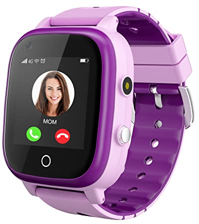 TOPCHANCES Förbättrad 4G-smartklocka för flickor och pojkar, IP67 vattentät wifi smartwatch telefon med HD-pekskärm kamera, WiFi, videosamtal, telefon, samtal SOS för barn, 3–14 år, En violett, En