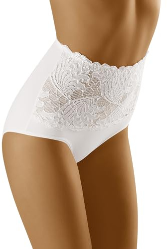 Wolbar Damen Sexy Shapewear-Slips Spitze Miederslip Hohe Taille Figurformende WB207, Weiß,M