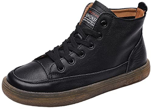 ANUFER Mujer Piel Genuina Cima mas Alta Zapatillas con Cordones Casual Tobillo Botines Negro SN02956 EU40