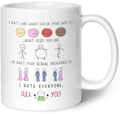GRAVURZEILE Bedruckte Tasse mit Spruch - I hate everyone - Lustige Spaßtasse als Scherzgeschenk - Geschenk für Freunde Kollegen & Familie für Büro Arbeit Alltag - für Sie & Ihn - Farbe: Weiß