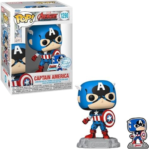 Funko POP! Marvel: A60- Comic Captain America mit Pin - Marvel Comics - Amazon-Exklusiv - Vinyl-Sammelfigur - Geschenkidee - Offizielle Handelswaren - Spielzeug Für Kinder und Erwachsene