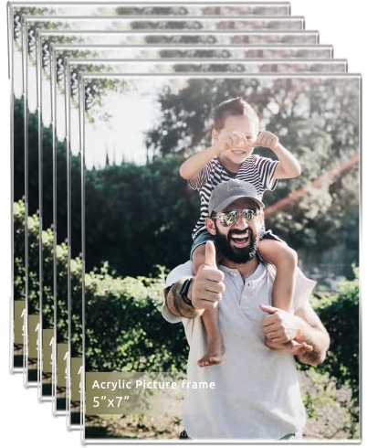 DZZ 5x7 Acrylic Photo Frame, Clear Photo Frame Display 5x7 Pictures, Wall Mounted Clear Picture Frame for Home, School, Office, Vertical, Set of 6