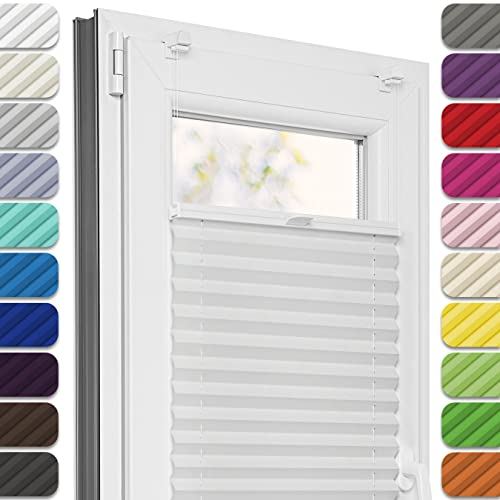 Estika Plissee ohne Bohren, Premium Klemmfix - 75cm Breite x 200cm Höhe - Hellgrau - Metal Plisseehalter ohne Bohren, Modern Sichtschutz für Fenster, Jalousien Fenster für innen