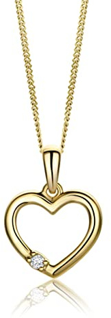 MIORE Lab Diamonds collar en oro amarillo de 9 kilates 375, con colgante en forma de corazón con 3 diamantes creados en laboratorio y cadena de 45 cm.