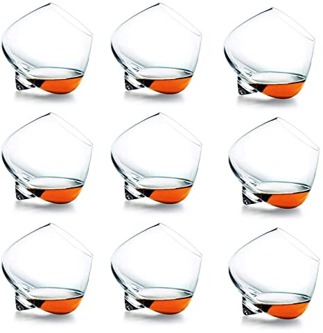PRELGOSP Verre Culbuto, Verre a Bascule Rhum, Personnalisé Verres à Whisky pour Rhum Cognac Amaro Liqueur Cocktail Martini Cristal,9pcs