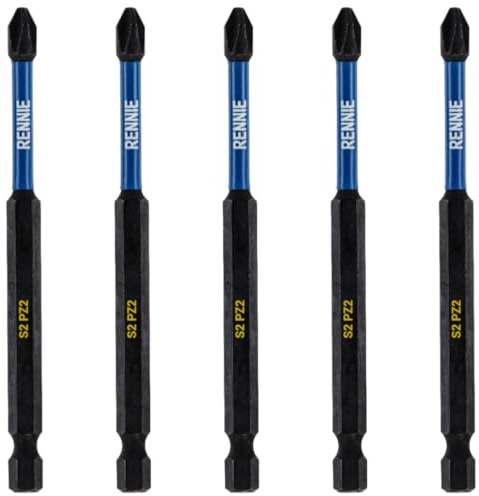 Rennie Tools PZ2 Schlagschrauber-Bit-Set, 100 mm lang, robust, PoziDriv POZI Nr. 2, magnetisch, PZ2 Schlagschrauber-Bits, Pozidrive-Schraubenzubehör, Werkzeuge, Sechskant Bit, Schwarz oxidbeschichtet