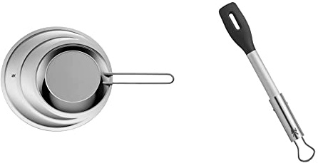 WMF Profi Plus Spritzschutz Küche für Ø 20-28 cm & BBQ Servierzange 32,5 cm, Cromargan Edelstahl, Kunststoffkopf, kleine Grillzange für Steak, Fisch, Gemüse, Feststellmechanismus, platzsparend