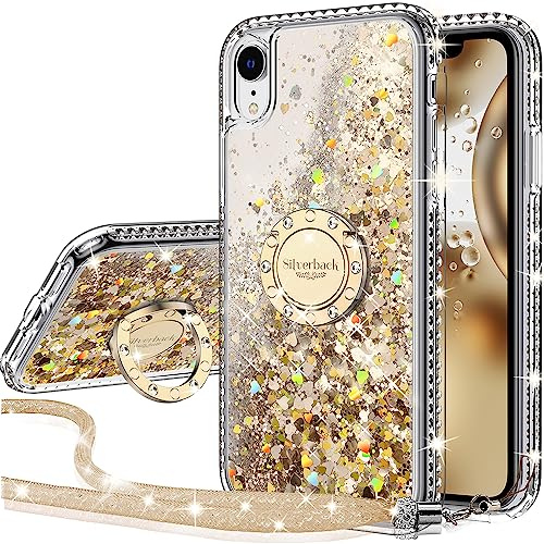 Miss Arts für iPhone XR Hülle, Glitzer Handyhülle mit Ring & Band | Gold,Silikon Flüssigkeit Clear Case, Treibsand Schutzhülle für Mädchen