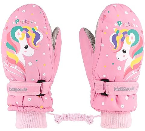 KAKU NANU Handschuhe Kinder Winter Fleece Fäustlinge Mit Schnur Skihandschuhe Wasserdicht Outdoor Snowboard Mädchen 6 7 8 9 10 Jahre Rosa Schneehandschuhe Kinder Thermo Handschuhe