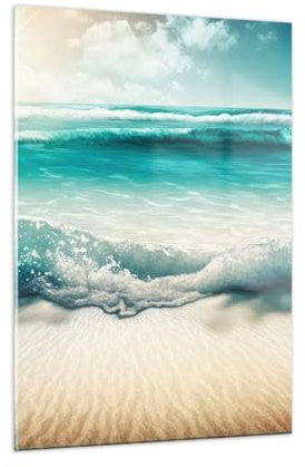 Moderne Impression sur Verre Spiaggia Mare Bordo Image Tableau en Verre Decoration Murale 50x70cm Deco Salon Chambre Cuisine Vertical Petit Tableaux Decoratifs Muraux Art Wall Decor GPA50x70-5854