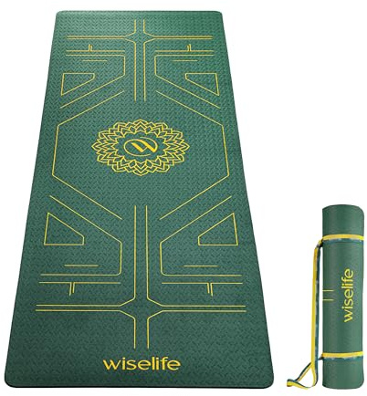 Wiselife True Alignment Yogamatte + schlanker Yogagurt für Damen und Herren (Probalance TPE-Material 6 mm, extra dick, extra lang, extra breit) (Smaragd)