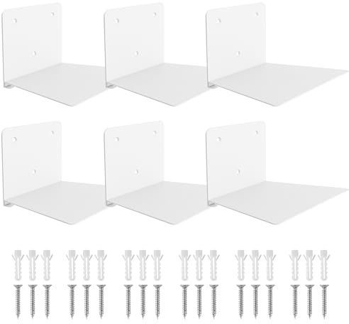 Sheeliy Mensole Invisibili per Libri, Mensole per Libri Metallo, Scaffale a Muro Bianche Moderne per Camera da Letto e Soggiorno, Scaffale Libreria Robusti Ufficio, Aula, Set di 6