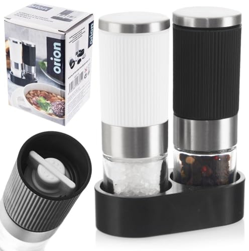 Set di spargere pepe, macinasale, macinaspezie con supporto, 2 pezzi