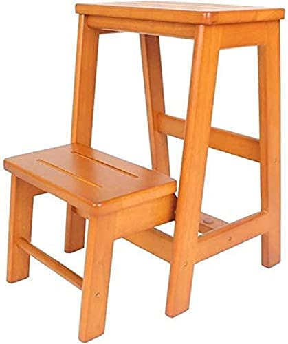 BODHIS Klappbarer Leiterstuhl aus Holz, Treppenhocker, Holzleiter mit 2 Stufen, Küchenleiterhocker, Haushaltsleiterhocker für Erwachsene (Honigfarbe)