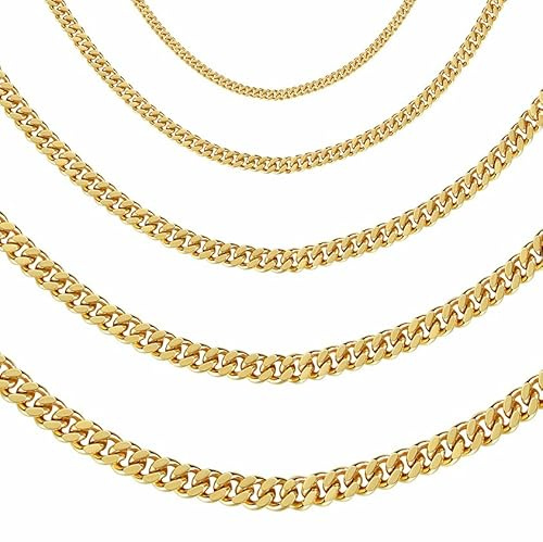 DJADEE Pansarkedja guld förgylld 24 karat ljusguld högkvalitativ guldplätering 2, 3, 4, 5, 6 mm bred kvinnor män kedja halsband 24 karat guld stämplat, 6 mm x 60 cm, Guld