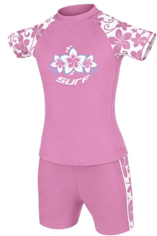 Kidz Swimmers Chaleco de protección solar UV para niñas y pantalones cortos de natación UPF 50+, color rosa fucsia (3-4, 5-6, 7-8, 9-10, 11-12 y 13-14 años), rosa fucsia, 9-10 años