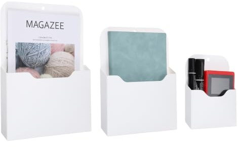 QUARKZMAN 3er Pack Magnetischer Aktenhalter, Magnetischer Wand-Aktenorganizer in Briefgröße für Magazine, Post, Papier, Briefe, Büromaterial (Weiß, verschiedene Größen)