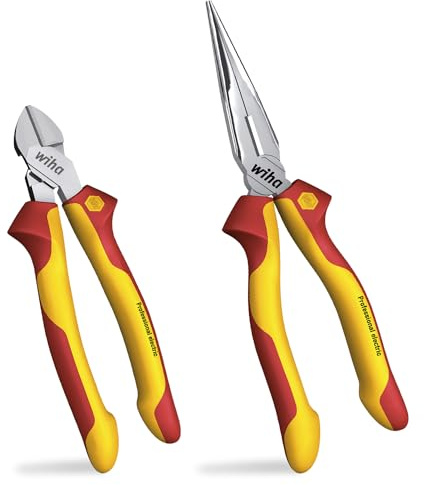 Wiha Zangen Set für Elektriker 2-tlg. I Flachrundzange 200mm + Seitenschneider 160mm I Zangenset Elektro VDE