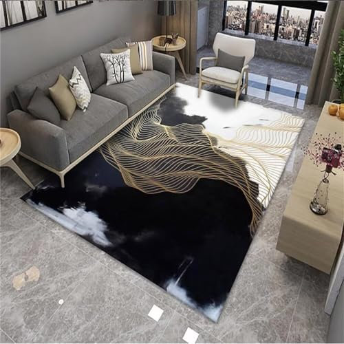RUGMRZ Teppich Schlafzimmer Kleines Sofa Für Jugendzimmer Schwarz und grau quadratisches Design abstrakten Stil Wohnzimmer Teppich Schlafzimmer Teppich Schallschutz Teppich 70X140CM