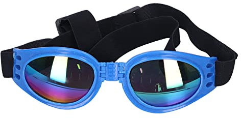 Hundesonnenbrille, Staubschutz, Nebelschutz, Sommer-UV-Schutzbrille, wasserdichte Hundebrille mit Verstellbarem Riemen für Mittelgroße und Große Hunde (Blue)