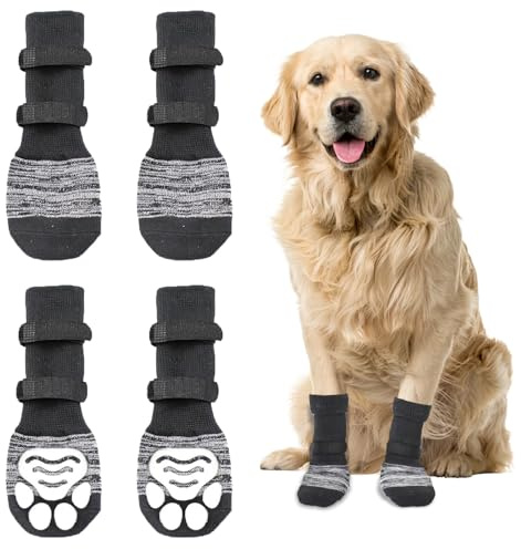 Hundesocken Anti Rutsch 4 Stück Größe S | Mit Doppeltem Klettverschluss, Leckschutz für Hunde, Pfotenschutz auf Hartholzböden, Krallenschutz für Innen