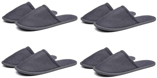 Kiuiom Spa Hotelslipper, Gästehausschuhe Set, Frottierslipper 4 Paar Pantoffeln Herren und Damen Hausschuhe Universalgröße Hausschuhe Badeslipper für Gäste Hotels Büro (Grau Vollständig Gewickelte)