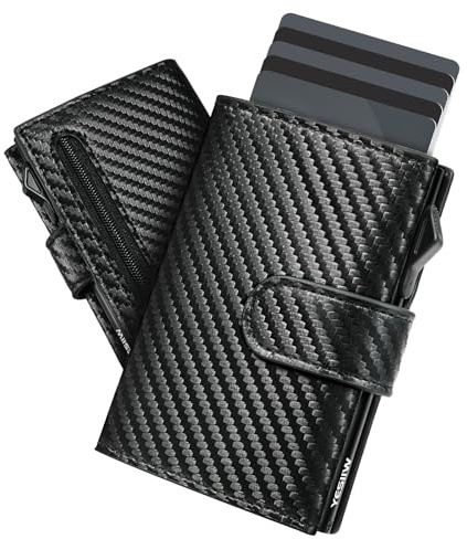 YESIIW Portemonnaie Herren mit Große Kapazität, Pop-up Card Holder Geldbeutel Herren für 10 Karten | 1 ID Fenter | 15 Geldscheinfach | Münzfach - RFID Schutz Wallet for Men (Carbon)