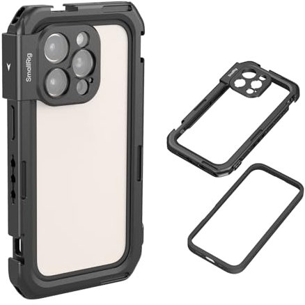 SMALLRIG Cage vidéo Mobile Basic Edition pour iPhone 16 Pro Max avec Plaque arrière d'objectif à Monture en T, Cadre Souple en TPU, pourpour Le Tournage vidéo et la Diffusion en Direct - 5006