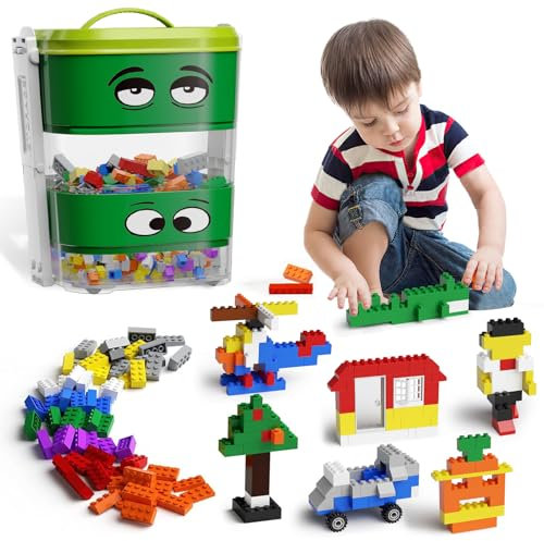 STEM MATCH Bausteine Spielzeug Set für Kinder 4 Jahre, 181 Stück Bauklötze Brick mit Blöcken Sortierer Box, Kompatibel mit den meisten Marken von Blöcken, Grundlegendes STEM-Spielzeug Geschenk (Grün)