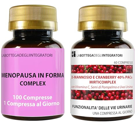 Set di Integratori Menopausa 100 Compresse e Cranberry Complex 60 | Kudzu e Trifoglio Rosso Ricchi in Isoflavoni | Metabolismo, Peso, Rilassamento, Vampate | Difese Immunitarie