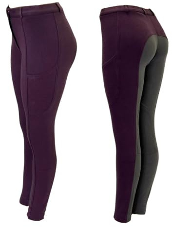Autumnn Equestrian Jodhpurs Jodphurs Jods - Pantaloni da equitazione elasticizzati in 4 direzioni, con toppa al ginocchio, Plm/Gry, 38 W
