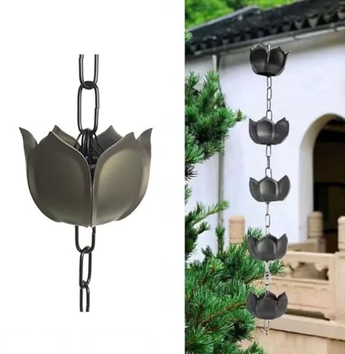 Lotus-Regenkette aus ABS-Kunststoff, für Dachrinnen, Fallrohre, funktional und dekorativ, für den Außenbereich, Garten, Villa, Dekoration, 5 m Länge