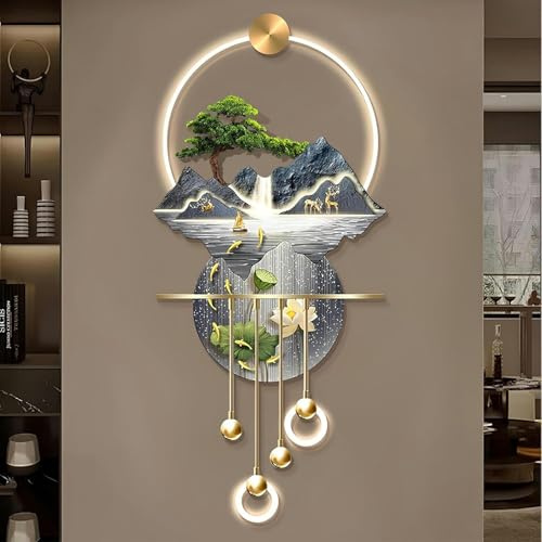 HOTAPEPU Wandskulpturen 3D Wandkunstdekoration, Wohnzimmer Korridor Dekorative Landschaftsmalerei Wandhängekunst Mit LED -Licht, Moderne Wandmalerei Für Büroschlafzimmer ~//