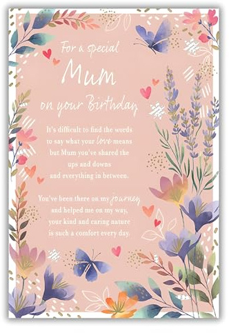 IC&G Birthday Card for Mum - Sentimental Wording & Floral Butterfly Design - Foil Finish - Pretty Birthday Greeting Card for a Special Mum - For Her