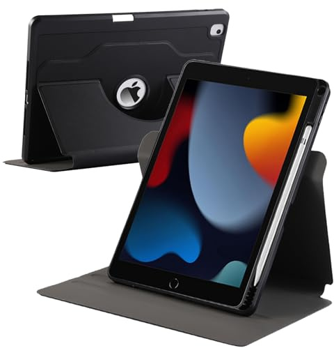 YeaQuelior Rotierende Hülle für iPad 10,2 Zoll 2021/2020/2019 (9./8./7. Gen)/ IPad Air 3 10,5 Zoll 2019/ IPad Pro 10,5 Zoll 2017 mit Stifthalter, Schutzhülle Ständer, Auto Wachen/Schlafen (Schwarz)