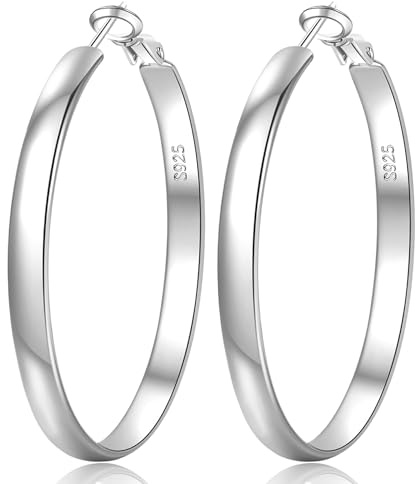 WATEFOER Örhängen Cirkel Silver 925 för Kvinnor Hypoallergeniska lätta Stora Cirkelörhängen 5mm breda Cirkelörhängen i Silver för Tjejer 40/50/60/70 mm, 40/50/60/70MM, Koppar, Inga ädelstenar