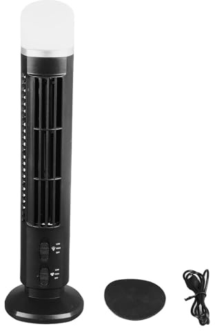 Ghzste Ventilador de torre portátil sin aspas con luz, diseño seguro, ahorro de energía, ventilador de escritorio sin aspas, fácil de limpiar para el hogar, dormitorio, oficina (negro)