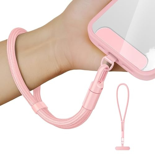 newplenty Handykette Kurz Universal,Verstellbar Handyanhänger, Schlüsselband, Handschlaufe, Handygurt, Handgelenk,Handyband, Anti Verlust mit Ultradünnem Patch (Rosa)
