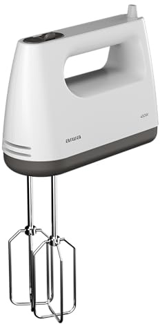 Aiwa Tesaberu AHX‑600 Batidora de Mano 450 W, 5 Velocidades + Función Turbo, 2 Varillas y Gancho Amasador, Accesorios Acero Inoxidable, Botón de Expulsión, Color: Blanco